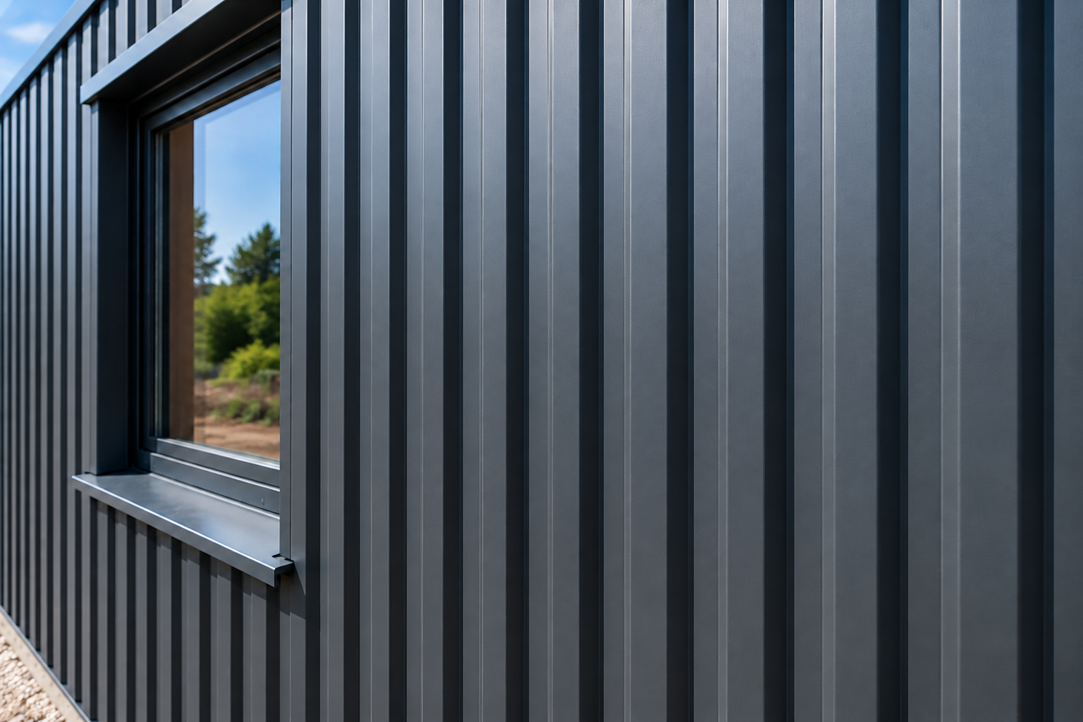 Fachada exterior con chapa grecada