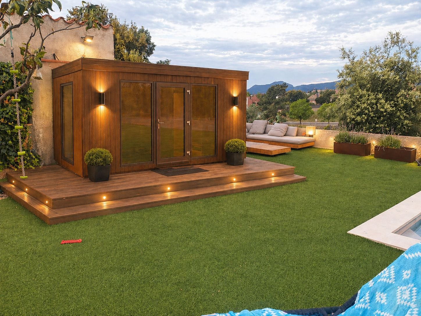 Tiny House utilizada como espacio auxiliar en un jardín